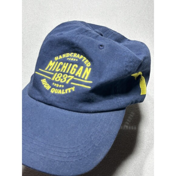 Michigan 1837 Handcrafted High Quality Navy Blue Strapback Adjustable Hat Cap - Picture 1 of 7